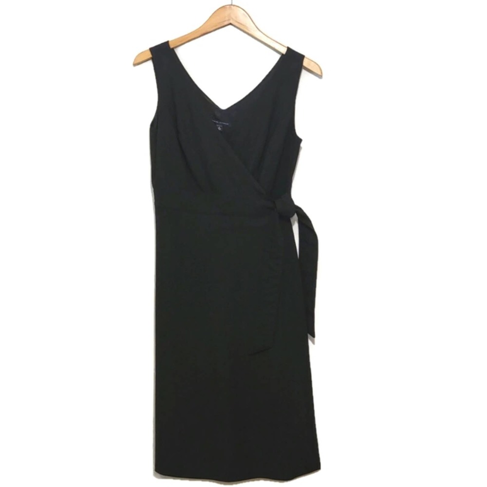 Banana Republic Black Crossover Wrap Sleeveless Wool Blend V-Neck Dress Size 4